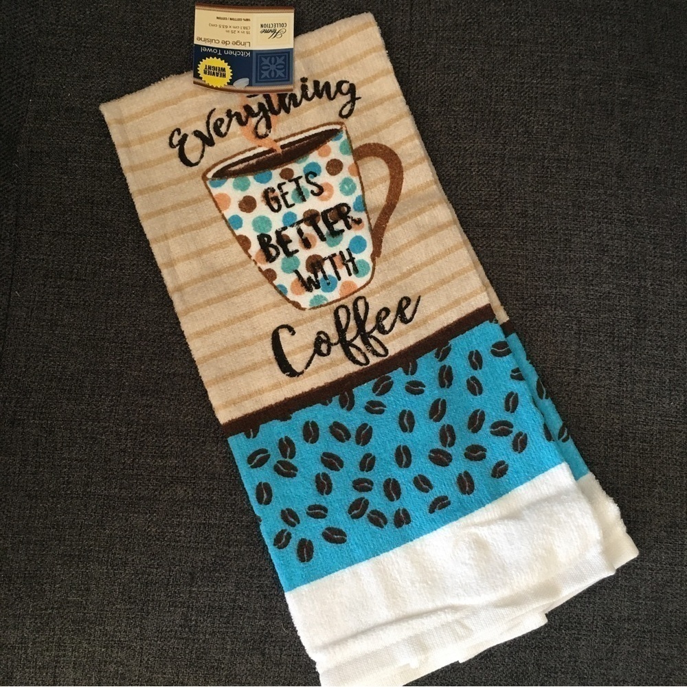 Home Collection Coffee Dish Towel Tan Blue